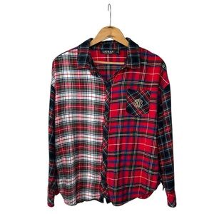 Lauren Ralph Lauren | Women’s Red/White Flannel Tartan Mixed Plaid Top Size XL